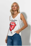 Αμάνικο t-shirt με στάμπα rolling λευκό Αμάνικο t-shirt με στάμπα rolling λευκό