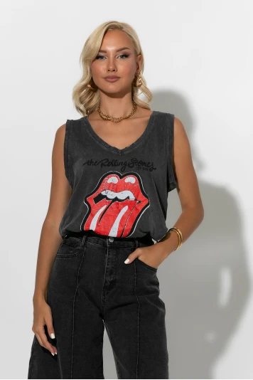 Αμάνικο t-shirt με στάμπα rolling ανθρακί 