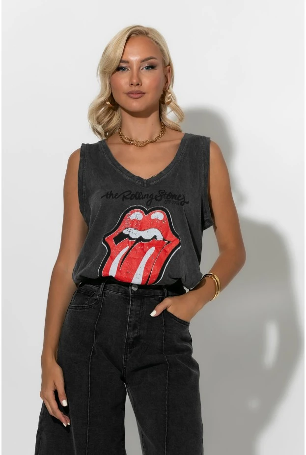 Αμάνικο t-shirt με στάμπα rolling ανθρακί