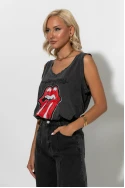 Αμάνικο t-shirt με στάμπα rolling ανθρακί Αμάνικο t-shirt με στάμπα rolling ανθρακί