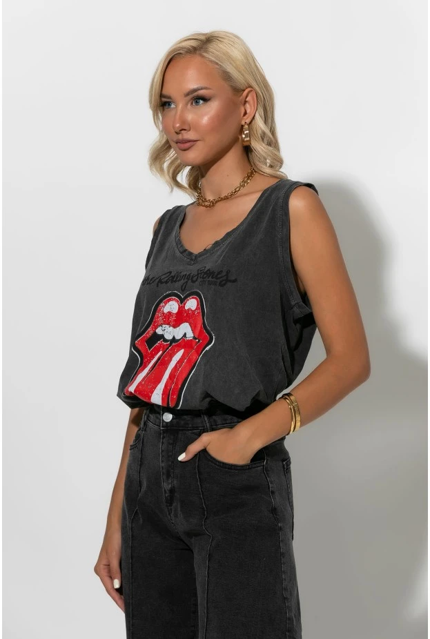 Αμάνικο t-shirt με στάμπα rolling ανθρακί