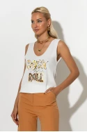 Πλεκτό αμάνικο με print rock and roll εκρού Πλεκτό αμάνικο με print rock and roll εκρού