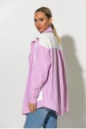 Oversized πουκάμισο ριγέ με δέσιμο μπροστά ροζ