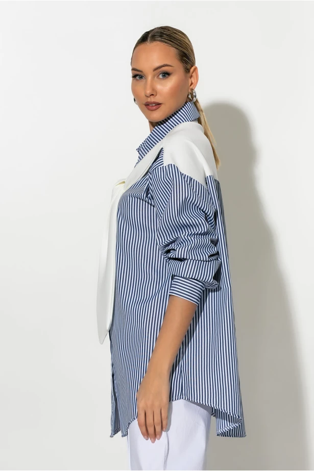 Oversized πουκάμισο ριγέ με δέσιμο μπροστά μπλε Oversized πουκάμισο ριγέ με δέσιμο μπροστά μπλε