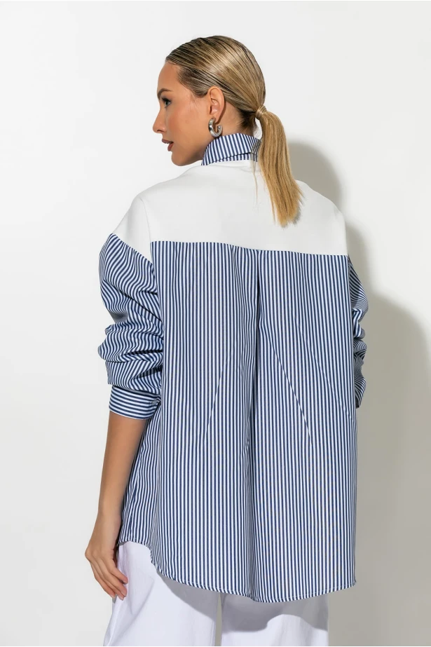 Oversized πουκάμισο ριγέ με δέσιμο μπροστά μπλε Oversized πουκάμισο ριγέ με δέσιμο μπροστά μπλε
