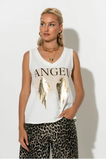 Αμάνικη μπλούζα με στάμπα angel λευκό