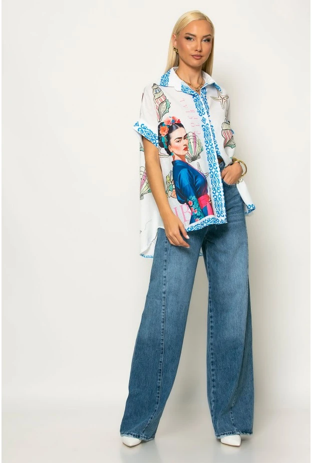 Πουκαμίσα με καλλιτεχνικό print frida λευκό