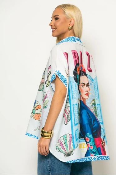 Πουκαμίσα με καλλιτεχνικό print frida λευκό