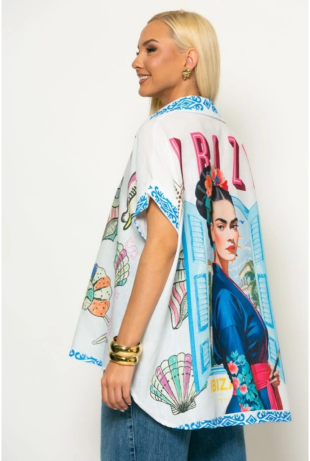 Πουκαμίσα με καλλιτεχνικό print frida λευκό