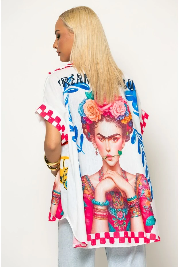 Πουκαμίσα με καλλιτεχνικό μοτίβο frida kahlo λευκό