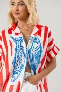 Πουκαμίσα ριγέ με print fish κόκκινο