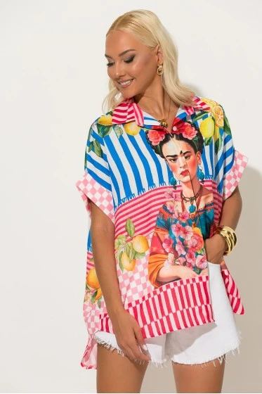Πουκαμίσα με καλλιτεχνικό μοτίβο frida lemonade ροζ