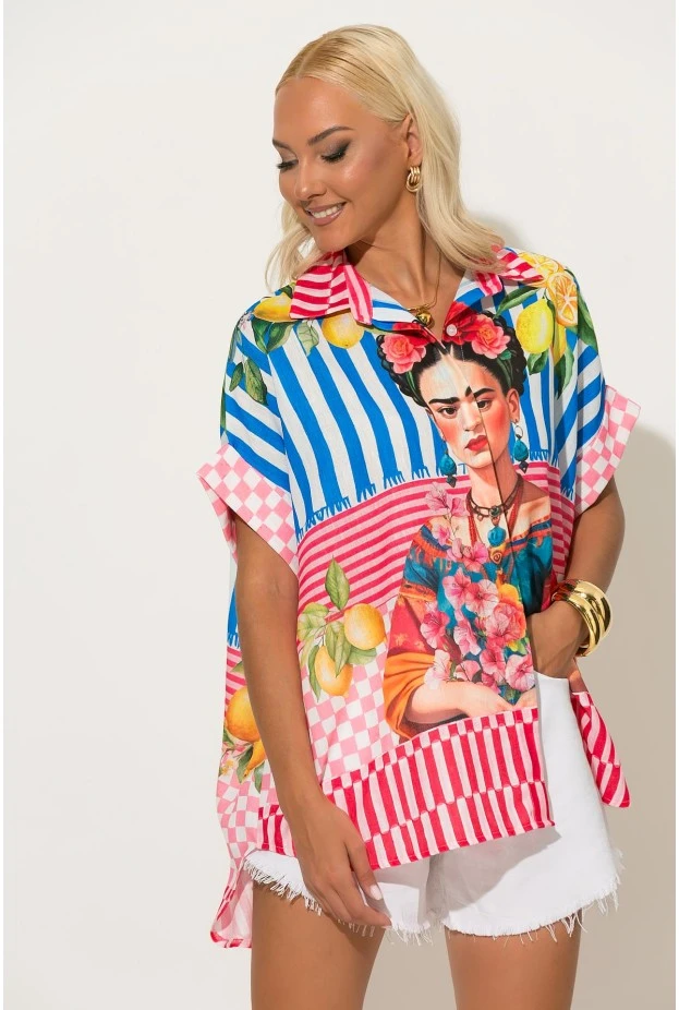 Πουκαμίσα με καλλιτεχνικό μοτίβο frida lemonade ροζ