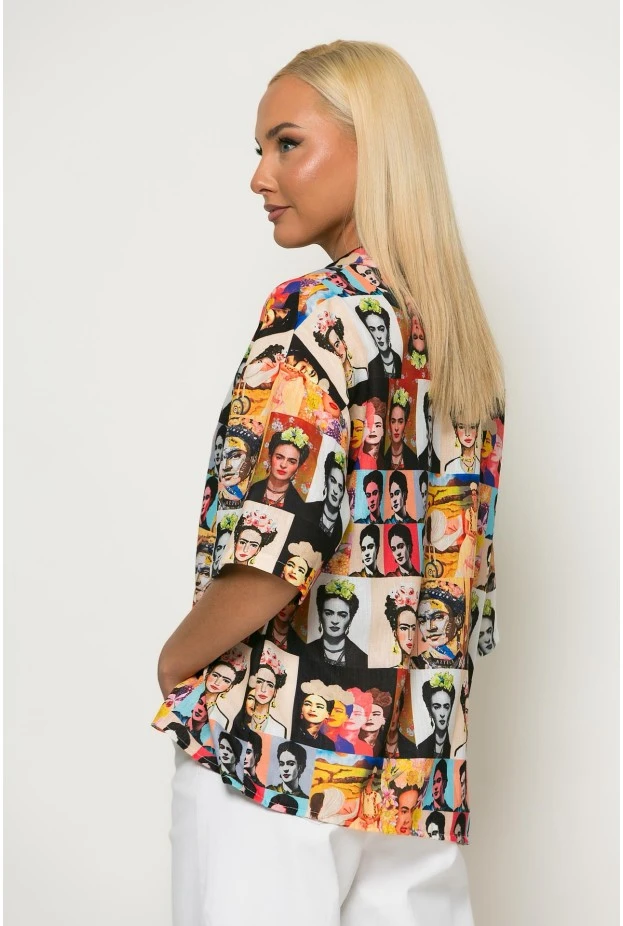 Πουκάμισο με καλλιτεχνικό print frida μαύρο