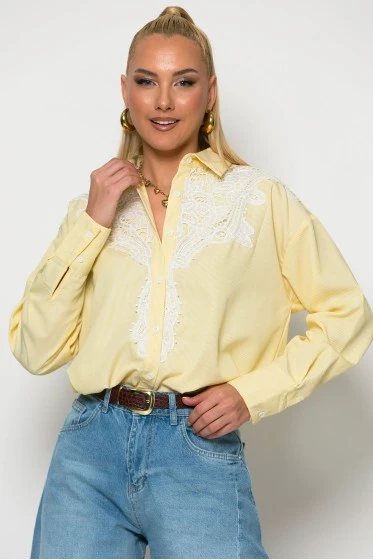 Πουκάμισο με κεντήματα κίτρινο