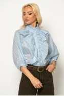Πουκάμισο ριγέ με βολάν σιέλ