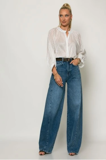 Πουκάμισο ριγέ με τρουακάρ μανίκι και μάο γιακά λευκό