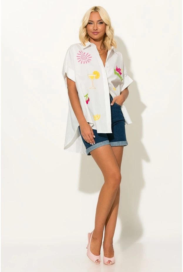 Πουκαμίσα με καλοκαιρινό print hello summer λευκό