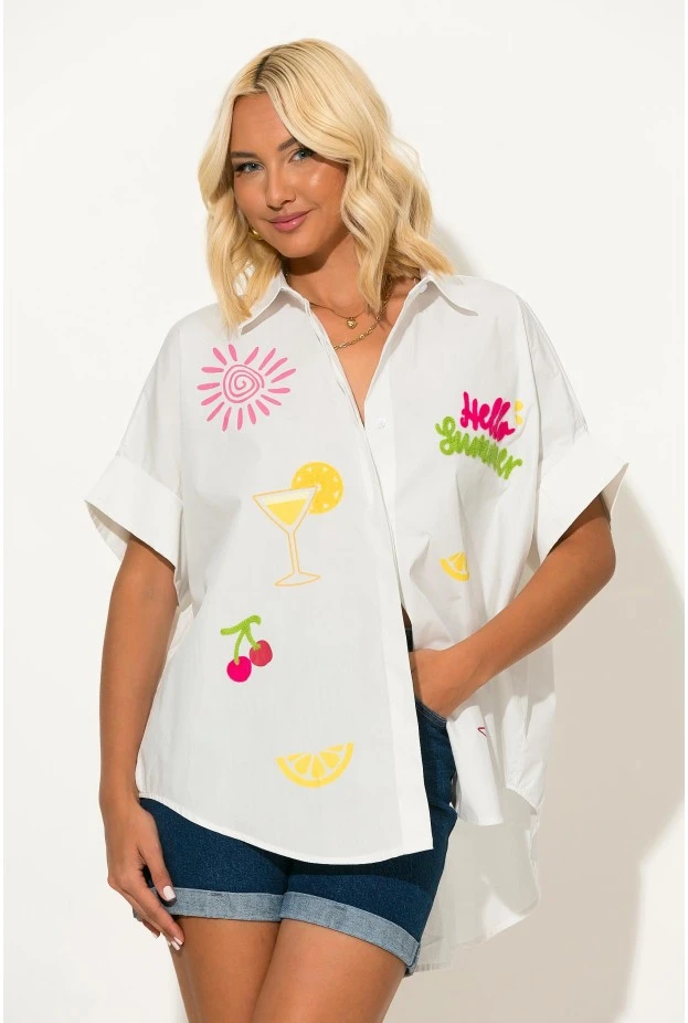 Πουκαμίσα με καλοκαιρινό print hello summer λευκό