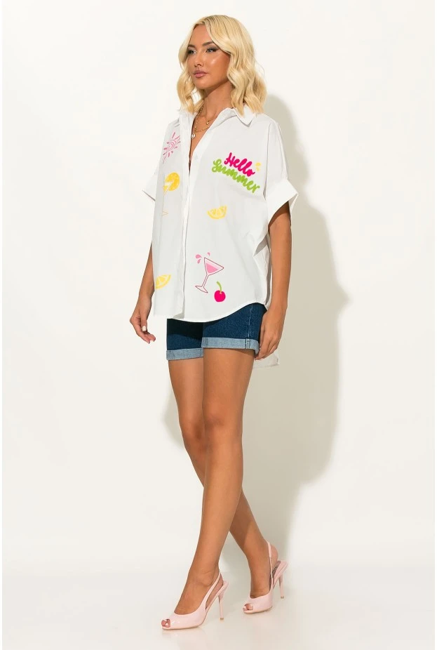 Πουκαμίσα με καλοκαιρινό print hello summer λευκό