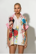 Πουκαμίσα ασύμμετρη με μοτίβο frida kahlo μπεζ Πουκαμίσα ασύμμετρη με μοτίβο frida kahlo μπεζ