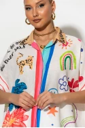Πουκαμίσα ασύμμετρη με fun and artistic print μπεζ Πουκαμίσα ασύμμετρη με fun and artistic print μπεζ