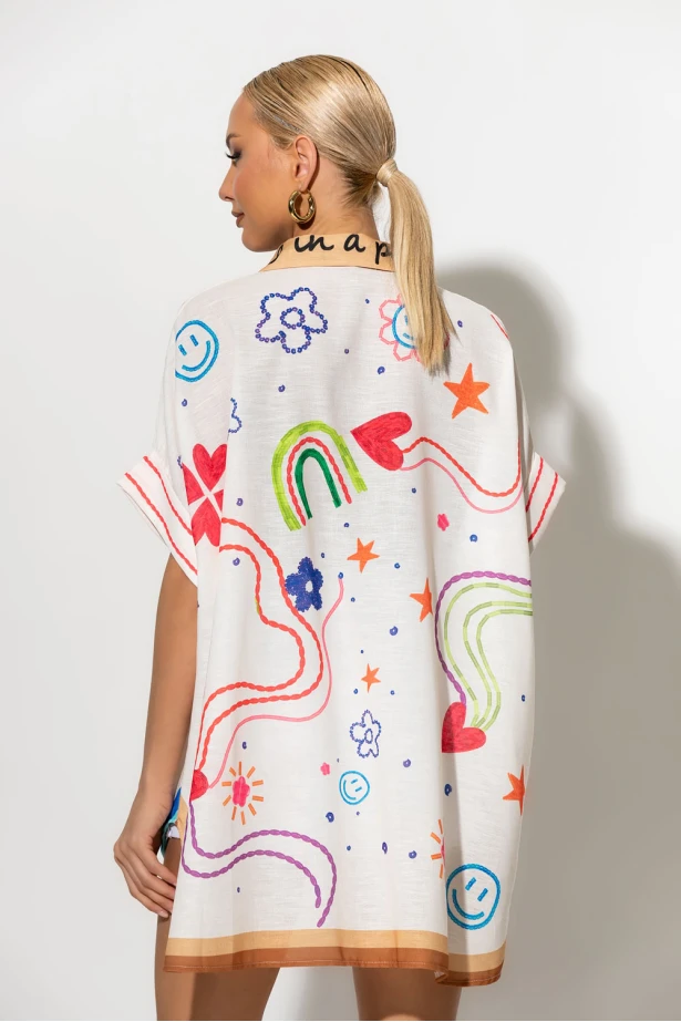 Πουκαμίσα ασύμμετρη με fun and artistic print μπεζ Πουκαμίσα ασύμμετρη με fun and artistic print μπεζ