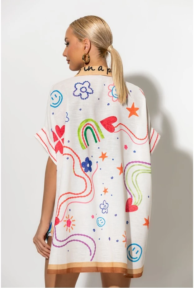 Πουκαμίσα ασύμμετρη με fun and artistic print μπεζ