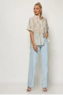 Πουκάμισο ριγέ με splash print και strass μπεζ