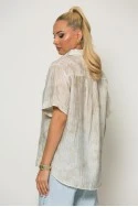 Πουκάμισο ριγέ με splash print και strass μπεζ