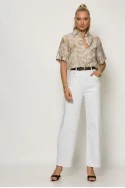 Πουκάμισο ριγέ με splash print και strass καφέ