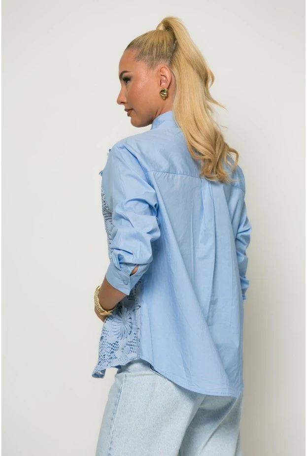 Πουκάμισο διάτρητο με λουλούδια σιέλ