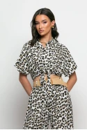 Πουκάμισο leopard prind τύπου λινό μαύρο
