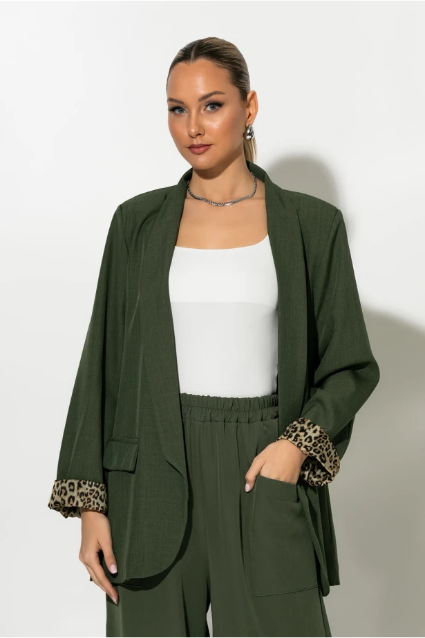 Blazer με φόδρα λεοπάρ λαδί Blazer με φόδρα λεοπάρ λαδί