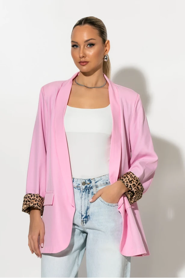 Blazer με φόδρα λεοπάρ baby pink Blazer με φόδρα λεοπάρ baby pink