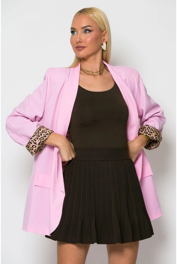 Blazer με φόδρα λεοπάρ baby pink