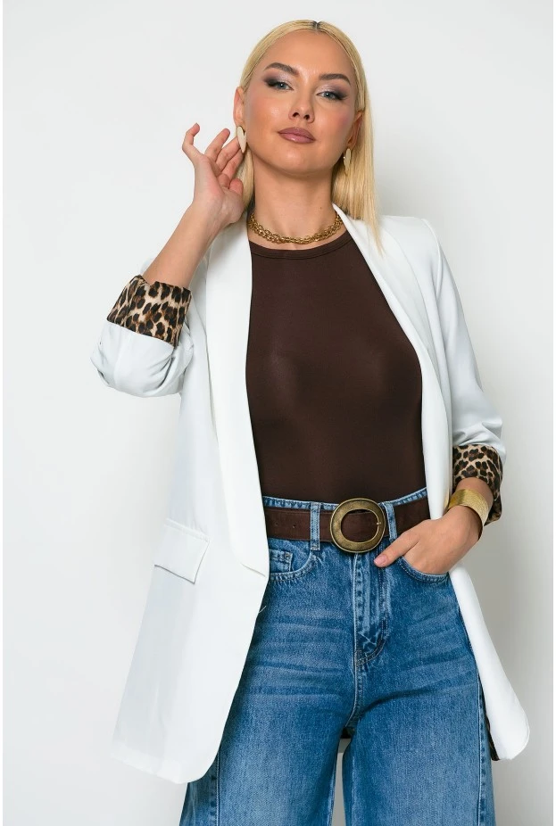 Blazer με λεοπάρ φόδρα λευκό
