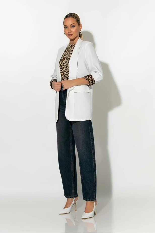 Blazer με λεοπάρ φόδρα λευκό Blazer με λεοπάρ φόδρα λευκό