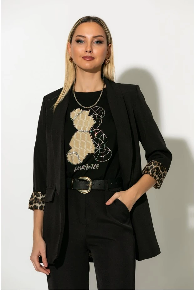 Blazer με λεοπάρ φόδρα μαύρο