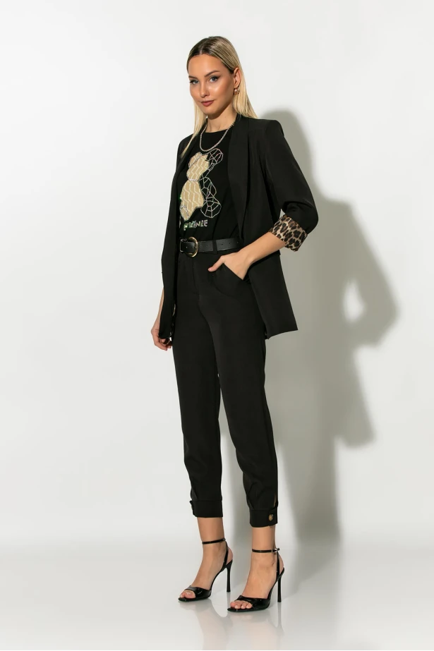 Blazer με λεοπάρ φόδρα μαύρο Blazer με λεοπάρ φόδρα μαύρο