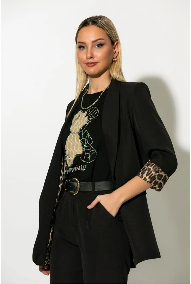 Blazer με λεοπάρ φόδρα μαύρο