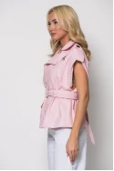 Jacket αμάνικο δερματίνη με ζώνη ροζ