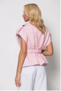 Jacket αμάνικο δερματίνη με ζώνη ροζ