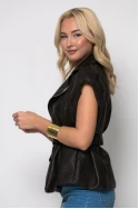 Jacket αμάνικο δερματίνη με ζώνη καφέ