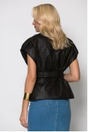 Jacket αμάνικο δερματίνη με ζώνη καφέ