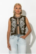 Boho γιλέκο με κεντήματα χακί-εκρού Boho γιλέκο με κεντήματα χακί-εκρού