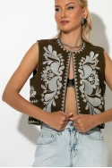Boho γιλέκο με κεντήματα χακί-εκρού Boho γιλέκο με κεντήματα χακί-εκρού