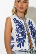 Boho γιλέκο με κεντήματα λευκό-μπλε Boho γιλέκο με κεντήματα λευκό-μπλε