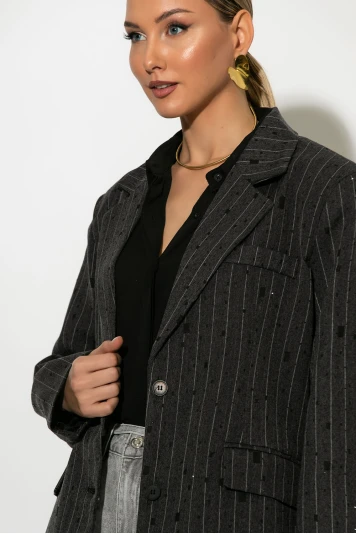 Blazer με ρίγες και στρας μαύρο