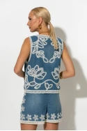 Jean γιλέκο με κεντητές λεπτομέρειες μπλε